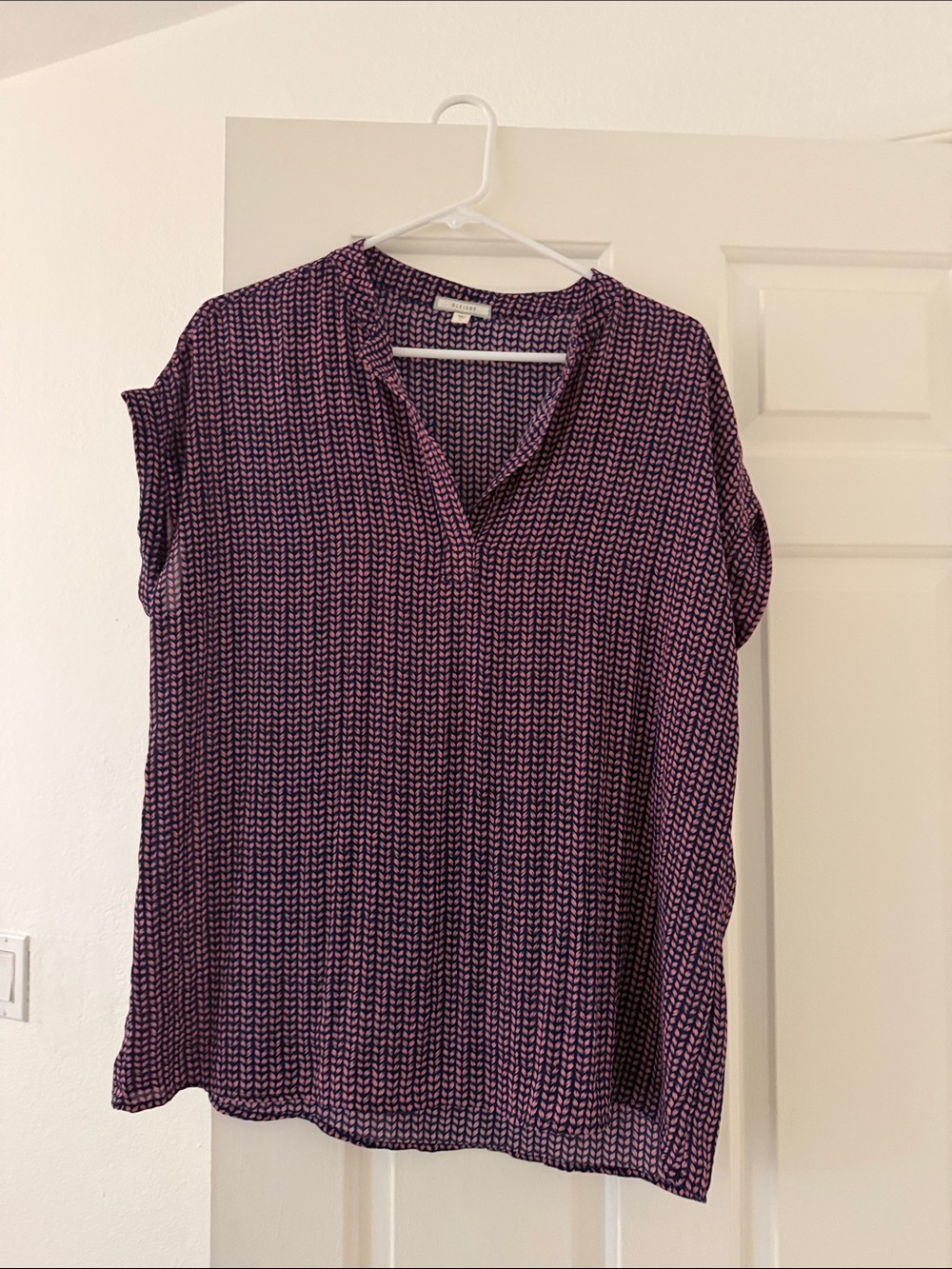Pleione Purple Patterned Split-Neck Women's Top